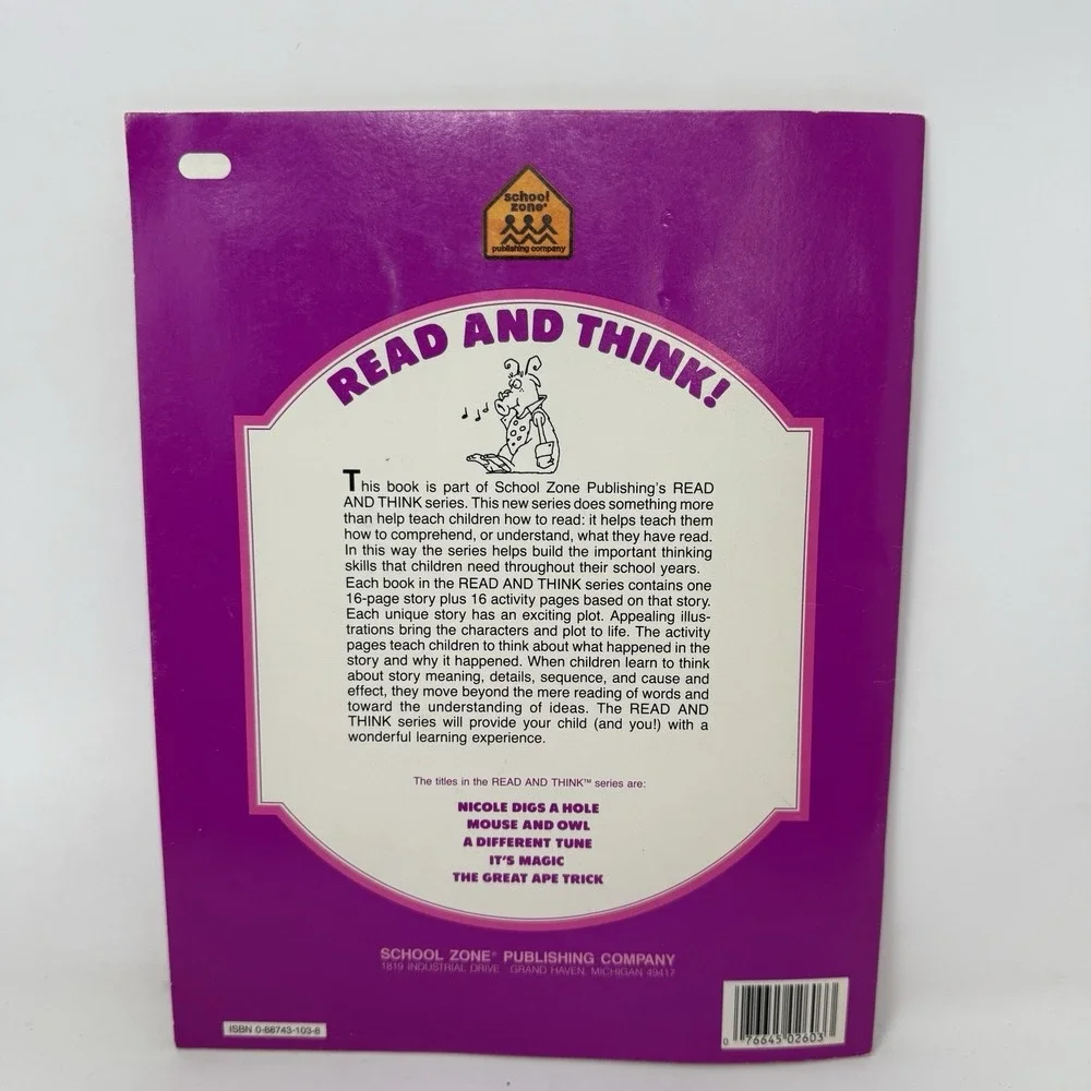 School Zone Story Workbook Read and Think Series A Different Tune Age 5-8 Unused